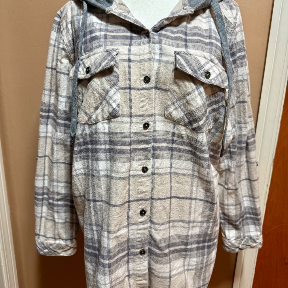 Casual Plaid Button-Up Women's Jacket Shacket Plus Size